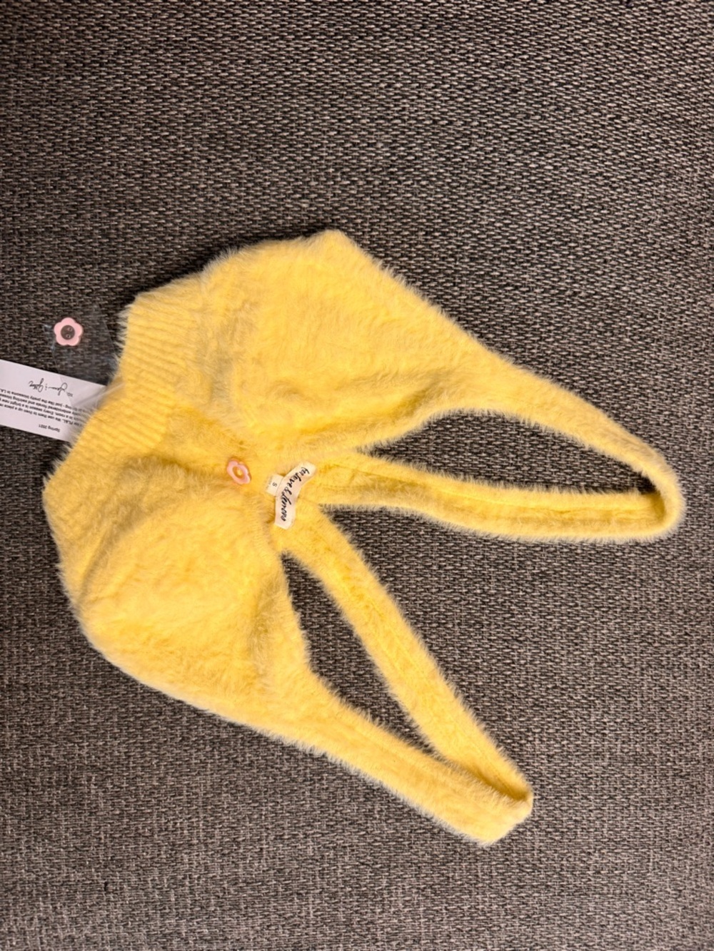For Love & Lemons Yellow Fuzzy Bralette with Pink Button Accent Limited Edition - Picture 5 of 6